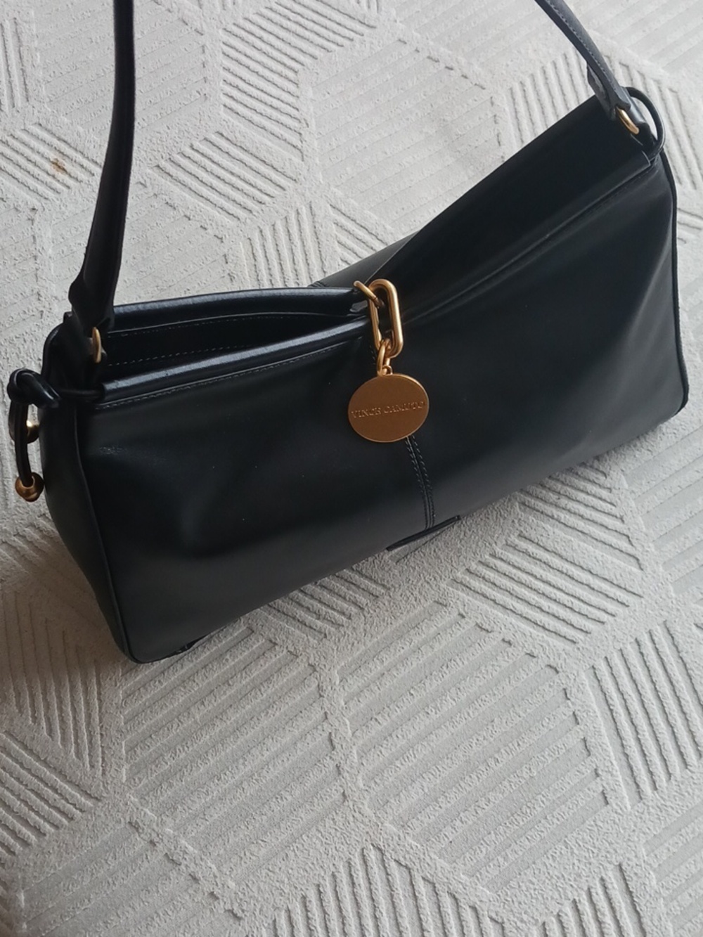 Vince Camuto Black Leather Shoulder Bag with Gold Accent